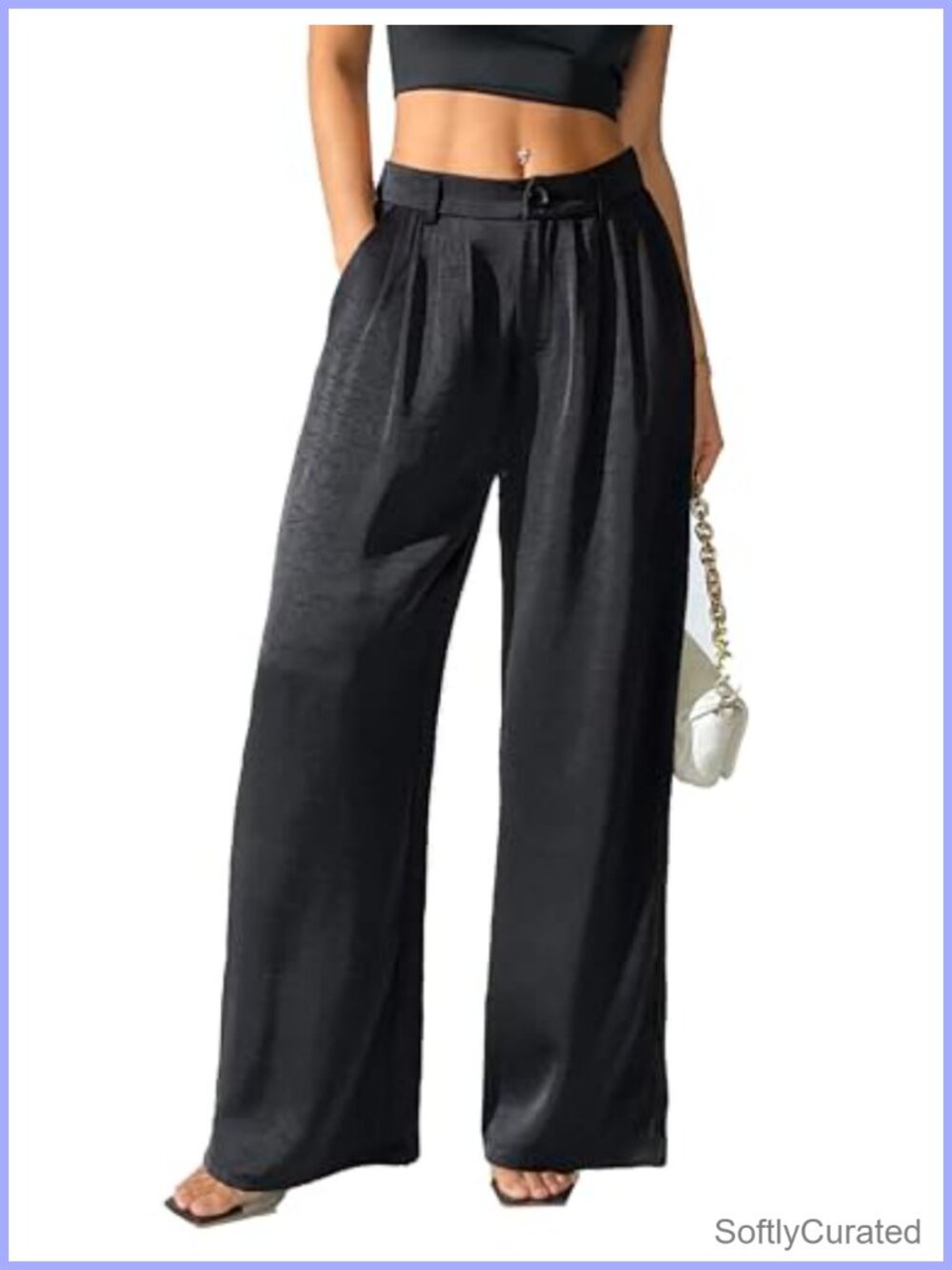Satin Wide Leg Palazzo Pants High Waist Flowy Dressy Trousers